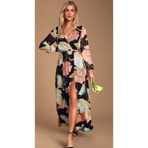 Lulus floral black maxi dress with leg slit